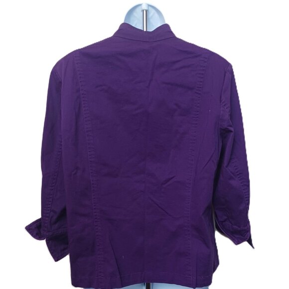Coldwater Creek Womens Purple Button-Up Jacket 3/4 Sleeve Mandarin Collar Sz 14 - Picture 3 of 5